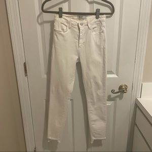 Just Black White Denim Skinny Jeans with Raw Hem